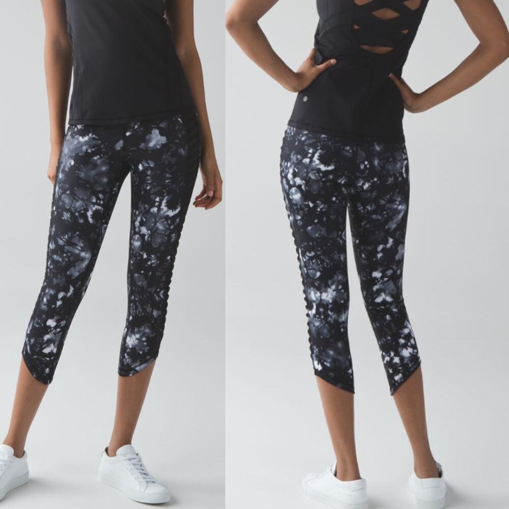 Lululemon Crop Capri Leggings Luxtreme Shibori Tie Dye Black White Size 4